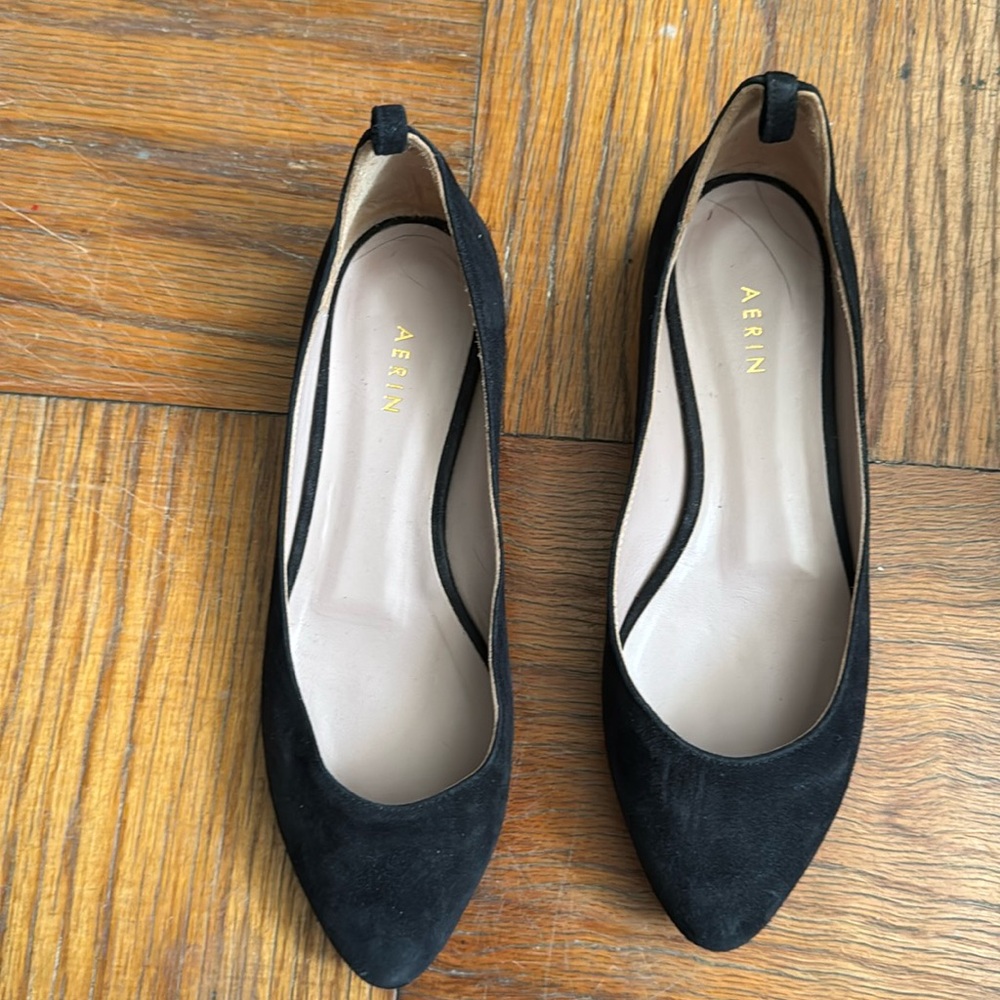 Aerin Black Suede Ballet Flats + Removable Straps 36